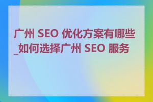 广州 SEO 优化方案有哪些_如何选择广州 SEO 服务商