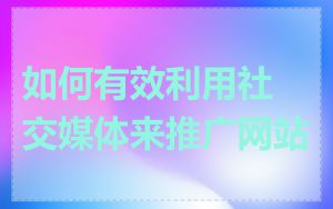 如何有效利用社交媒体来推广网站