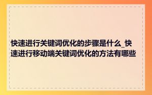 快速进行关键词优化的步骤是什么_快速进行移动端关键词优化的方法有哪些