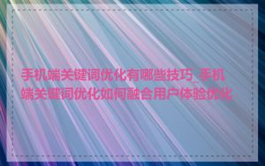 手机端关键词优化有哪些技巧_手机端关键词优化如何融合用户体验优化