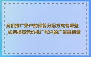 竞价推广账户的预算分配方式有哪些_如何提高竞价推广账户的广告展现量