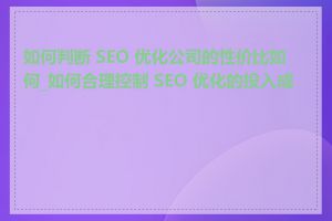 如何判断 SEO 优化公司的性价比如何_如何合理控制 SEO 优化的投入成本