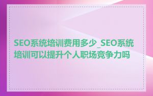 SEO系统培训费用多少_SEO系统培训可以提升个人职场竞争力吗