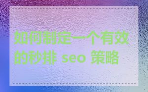 如何制定一个有效的秒排 seo 策略