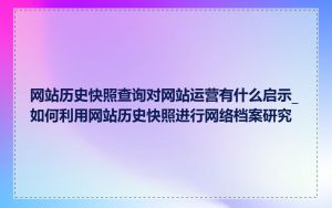 网站历史快照查询对网站运营有什么启示_如何利用网站历史快照进行网络档案研究