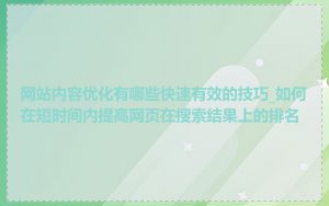 网站内容优化有哪些快速有效的技巧_如何在短时间内提高网页在搜索结果上的排名