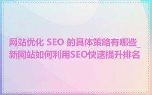 网站优化 SEO 的具体策略有哪些_新网站如何利用SEO快速提升排名