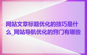 网站文章标题优化的技巧是什么_网站导航优化的窍门有哪些