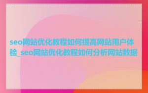 seo网站优化教程如何提高网站用户体验_seo网站优化教程如何分析网站数据