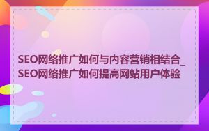 SEO网络推广如何与内容营销相结合_SEO网络推广如何提高网站用户体验