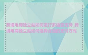 跨境电商独立站如何进行多语言支持_跨境电商独立站如何选择合适的支付方式