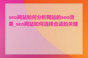 seo网站如何分析网站的seo效果_seo网站如何选择合适的关键词