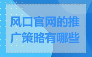 风口官网的推广策略有哪些