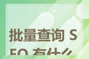 批量查询 SEO 有什么用