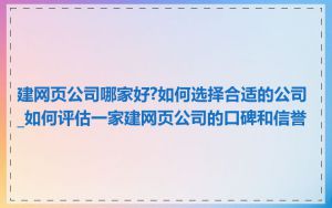 建网页公司哪家好?如何选择合适的公司_如何评估一家建网页公司的口碑和信誉