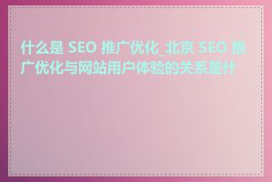 什么是 SEO 推广优化_北京 SEO 推广优化与网站用户体验的关系是什么