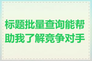 标题批量查询能帮助我了解竞争对手吗