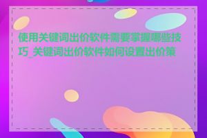 使用关键词出价软件需要掌握哪些技巧_关键词出价软件如何设置出价策略