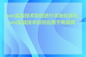 seo实战技术如何进行本地化优化_seo实战技术如何应用于电商网站