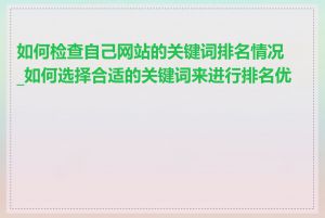 如何检查自己网站的关键词排名情况_如何选择合适的关键词来进行排名优化