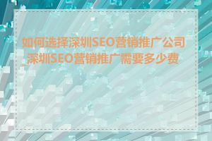 如何选择深圳SEO营销推广公司_深圳SEO营销推广需要多少费用