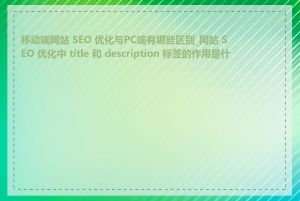 移动端网站 SEO 优化与PC端有哪些区别_网站 SEO 优化中 title 和 description 标签的作用是什么