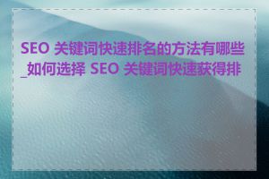 SEO 关键词快速排名的方法有哪些_如何选择 SEO 关键词快速获得排名