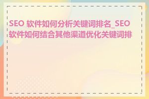 SEO 软件如何分析关键词排名_SEO 软件如何结合其他渠道优化关键词排名