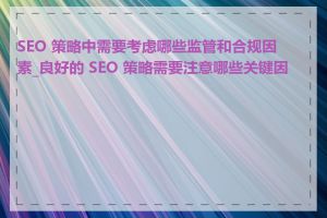 SEO 策略中需要考虑哪些监管和合规因素_良好的 SEO 策略需要注意哪些关键因素