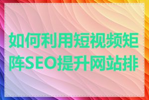 如何利用短视频矩阵SEO提升网站排名