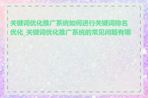 关键词优化推广系统如何进行关键词排名优化_关键词优化推广系统的常见问题有哪些