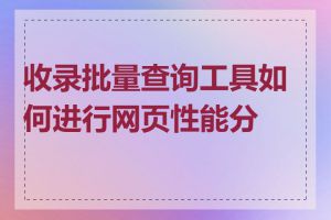 收录批量查询工具如何进行网页性能分析