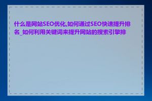 什么是网站SEO优化,如何通过SEO快速提升排名_如何利用关键词来提升网站的搜索引擎排名