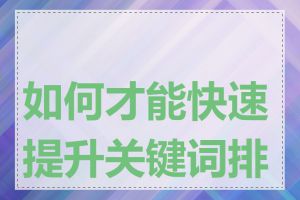 如何才能快速提升关键词排名