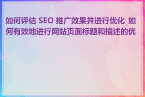 如何评估 SEO 推广效果并进行优化_如何有效地进行网站页面标题和描述的优化