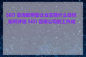 SEO 咨询能帮助企业实现什么目标_如何评估 SEO 咨询公司的工作成果