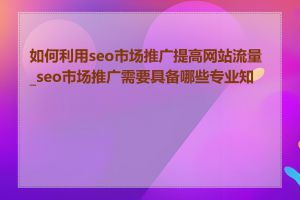 如何利用seo市场推广提高网站流量_seo市场推广需要具备哪些专业知识