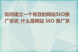 如何建立一个有效的网站SEO推广系统_什么是网站 SEO 推广系统