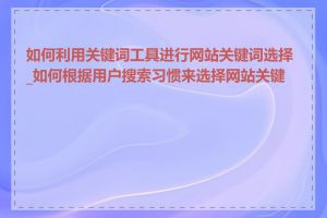 如何利用关键词工具进行网站关键词选择_如何根据用户搜索习惯来选择网站关键词