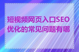 短视频网页入口SEO优化的常见问题有哪些