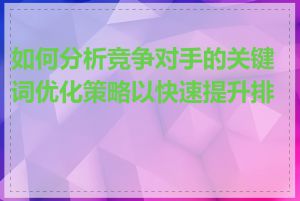 如何分析竞争对手的关键词优化策略以快速提升排名