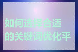 如何选择合适的关键词优化平台