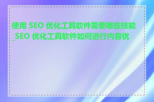 使用 SEO 优化工具软件需要哪些技能_SEO 优化工具软件如何进行内容优化