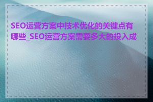 SEO运营方案中技术优化的关键点有哪些_SEO运营方案需要多大的投入成本