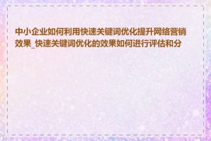 中小企业如何利用快速关键词优化提升网络营销效果_快速关键词优化的效果如何进行评估和分析