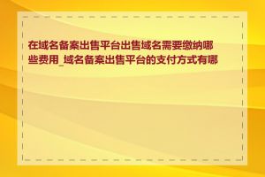 在域名备案出售平台出售域名需要缴纳哪些费用_域名备案出售平台的支付方式有哪些