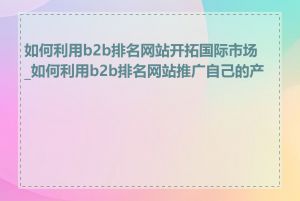 如何利用b2b排名网站开拓国际市场_如何利用b2b排名网站推广自己的产品