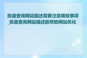 批量查询网站描述需要注意哪些事项_批量查询网站描述能帮助网站优化吗