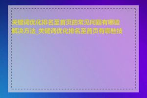 关键词优化排名至首页的常见问题有哪些解决方法_关键词优化排名至首页有哪些技巧