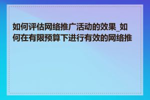 如何评估网络推广活动的效果_如何在有限预算下进行有效的网络推广